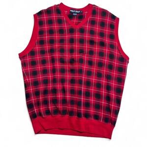 Polo Ralph Lauren Golf 90s Vintage Cotton Red Plaid Sweatshirt Vest Medium
